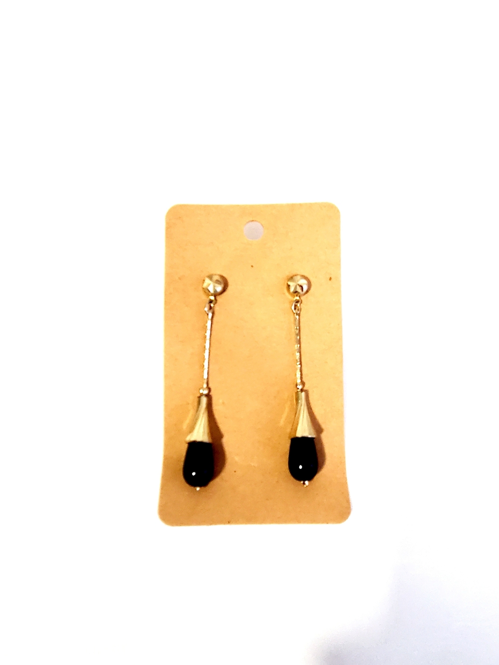 Gold Drop Earrings with Black Teardrop Accent - Vintage